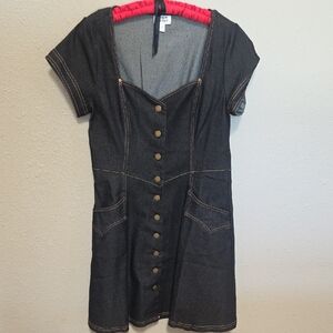 Unique Vintage Black Denim Mini Dress